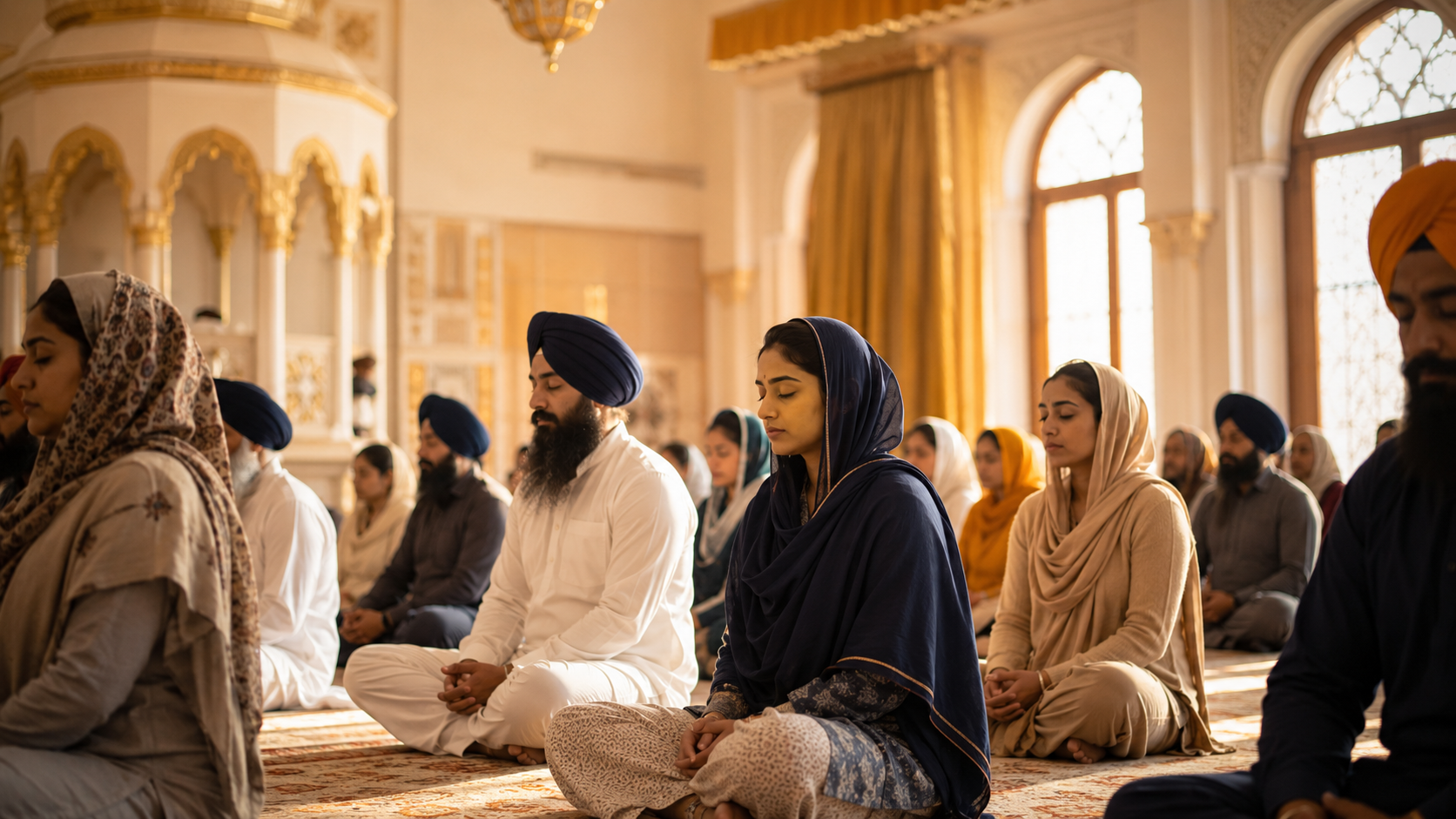 People participating in peaceful Naam Simran meditation